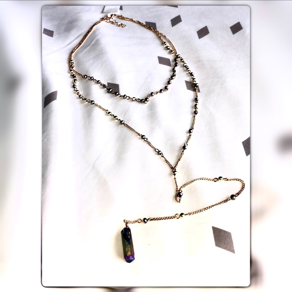 Amethyst Crystal Double Drop Necklace NWT